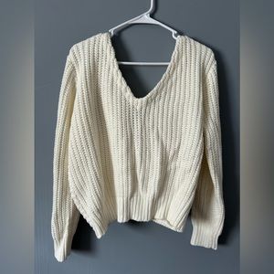 White knit twist back sweater